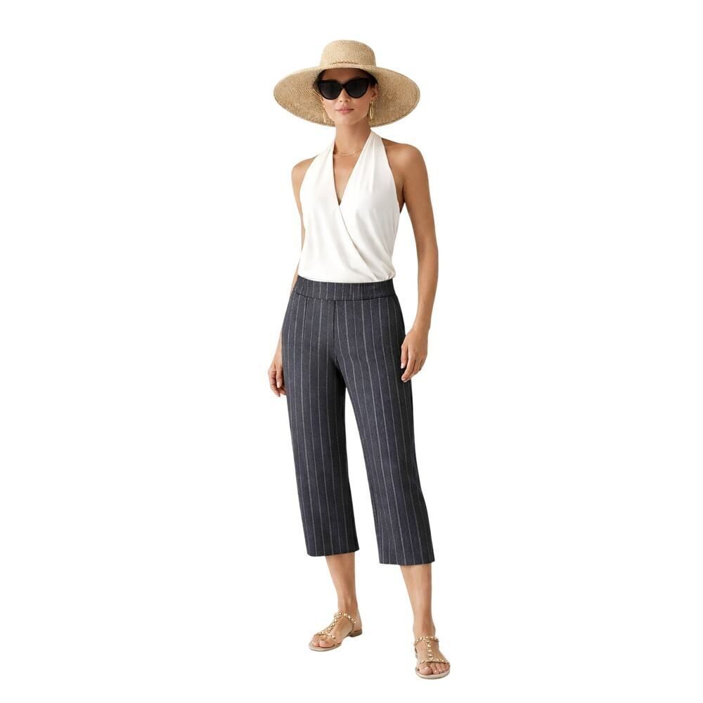 KRAZY LARRY Women's Tummy Control Pull On Pinstriped Capri Pants Gray Size 4